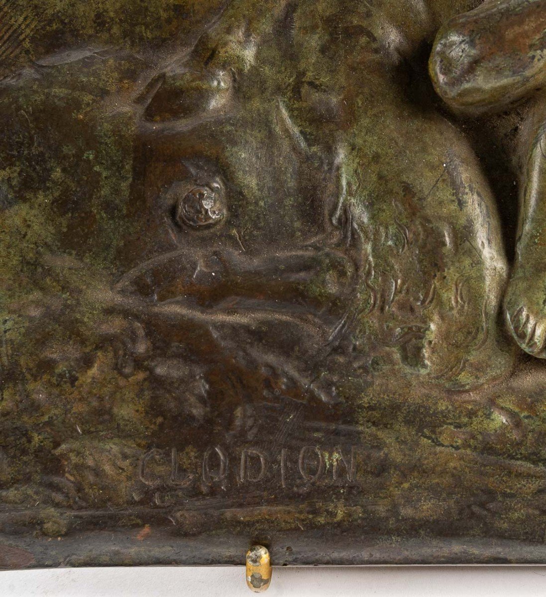 Plaque En Bronze Patiné Représentant Des Faunes, Signée Clodion-photo-4
