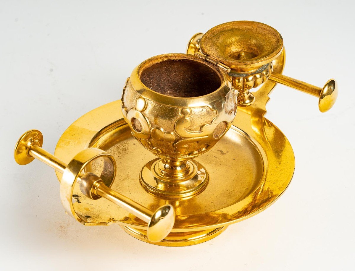 19th Century Inkwell In Gilt Bronze-photo-1