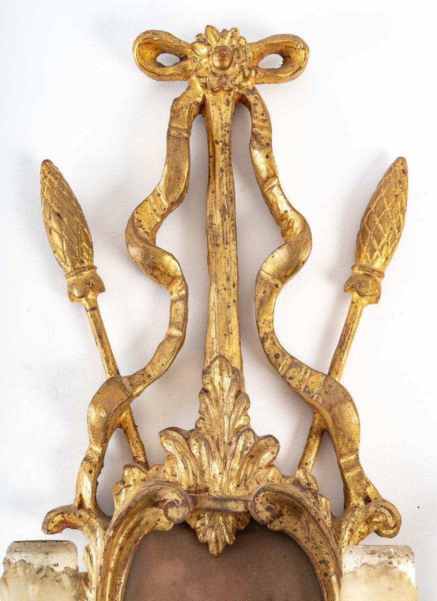 Pair Of Sconces In Carved And Gilded Wood, Italian Work-photo-2