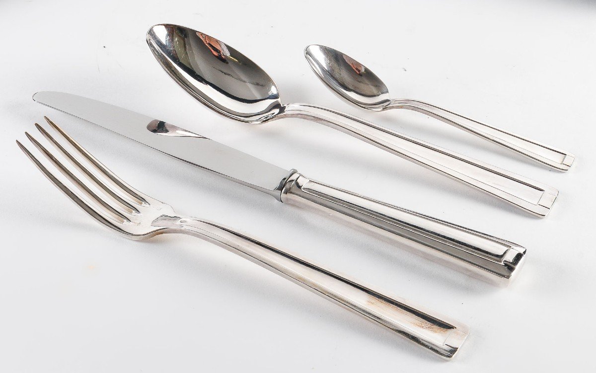 Art Deco Cutlery Set In Silver Metal From Ravinet- Denfert, Art Deco.-photo-4