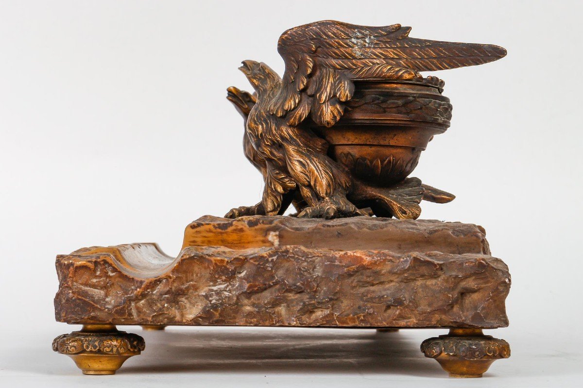 Inkwell In Marble And Gilt Bronze From The XIXth Century, Napoleon III Period.-photo-4