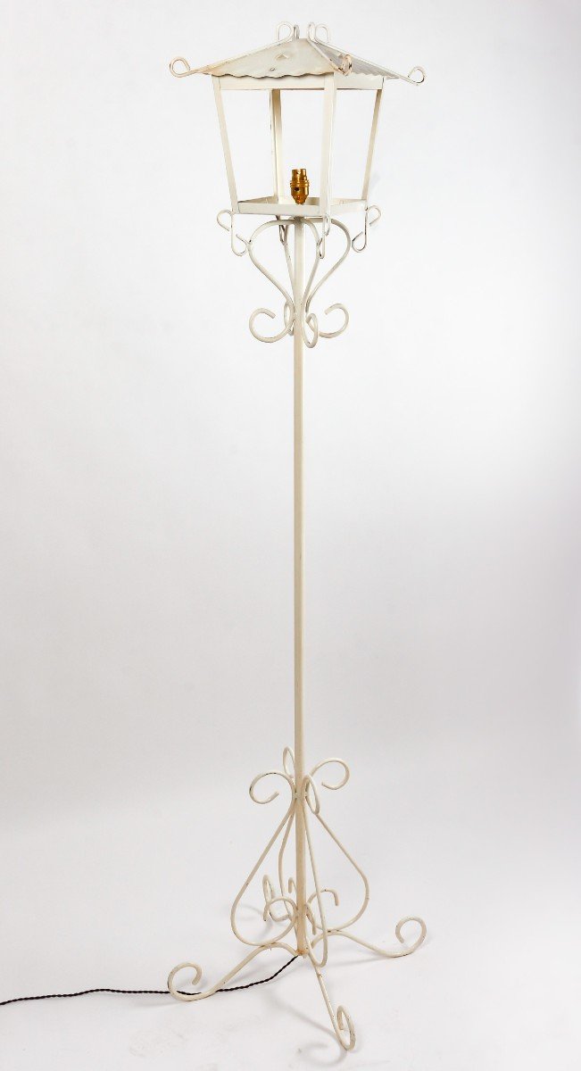 Indoor Floor Lamp In Painted Wrought Iron From Maison R.gleizes, Design From The 1950s-1960s.