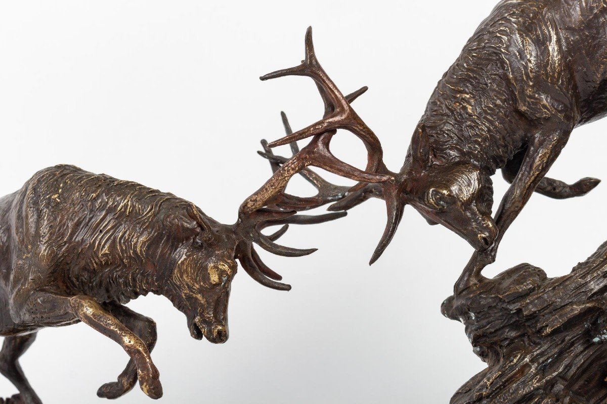 Bronze Sculpture "deer Fight".-photo-2