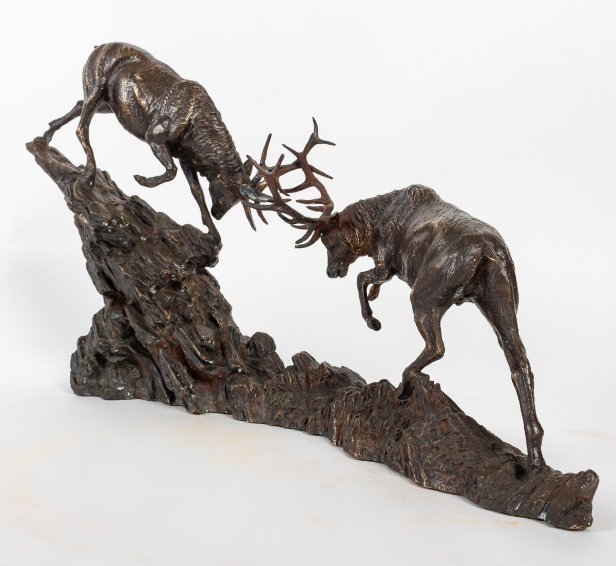 Sculpture En Bronze "combat De Cerfs".-photo-4