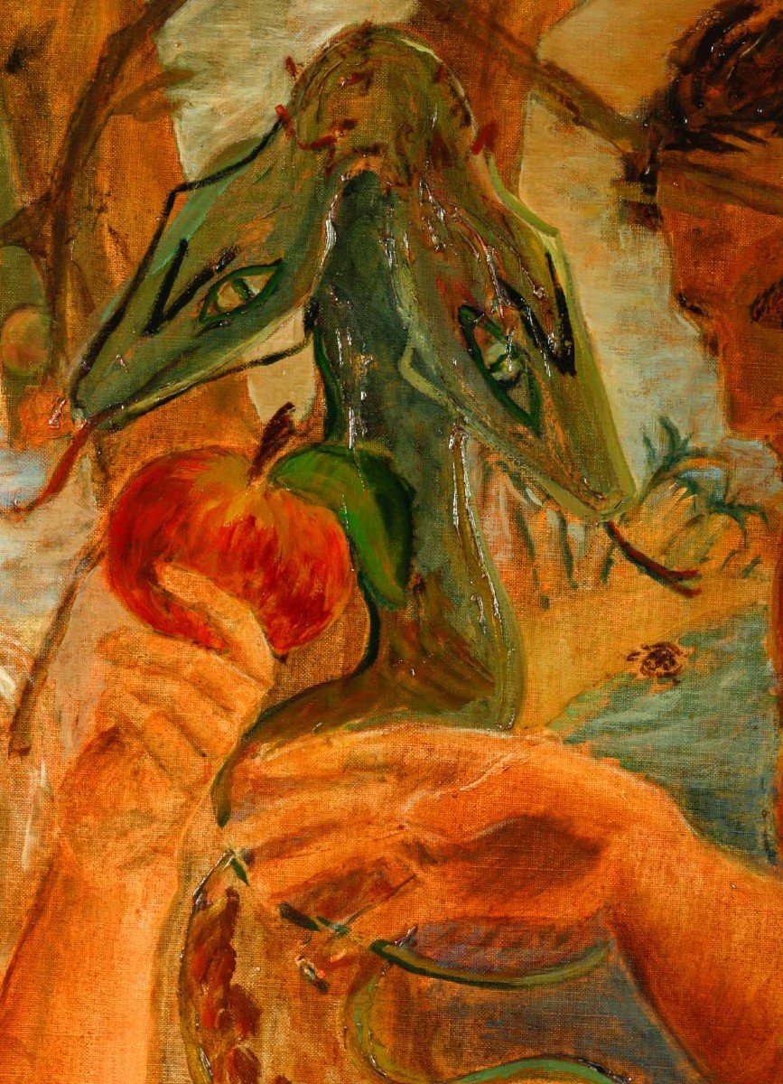 Painting, Oil On Canvas By The Artist Evelyne Luez, 20th Century.-photo-4