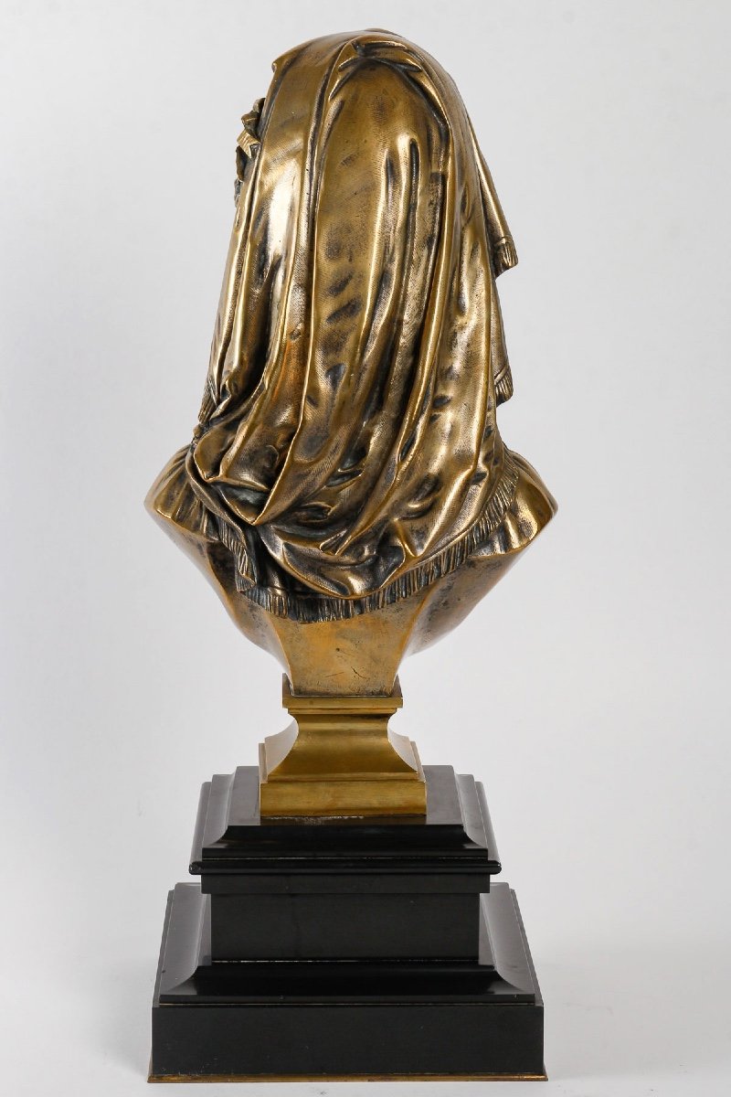 Buste, Sculpture D’une Courtisane En Bronze Doré De Eugène Antoine François Aizelin.-photo-2