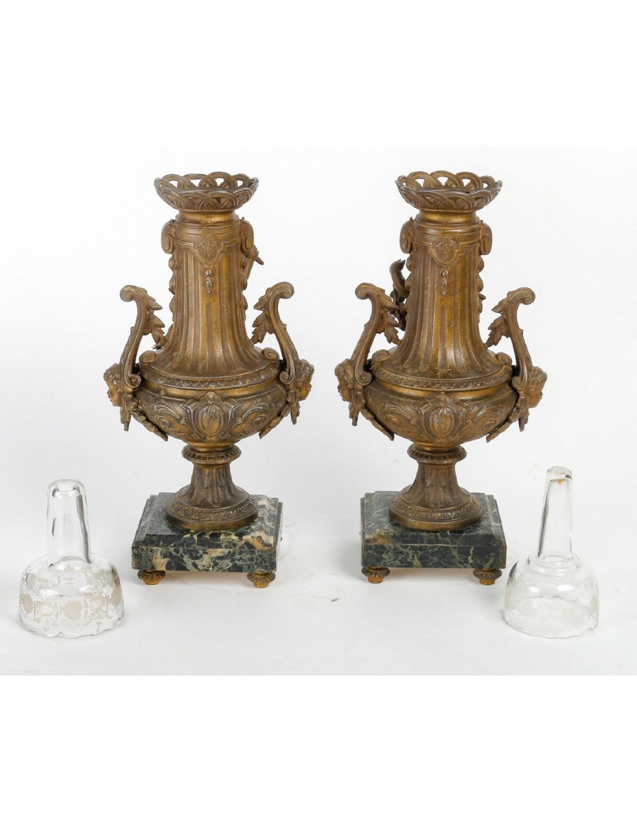 Paire De Vases En Régule Du XIXème Siècle, Epoque Napoléon III.-photo-5