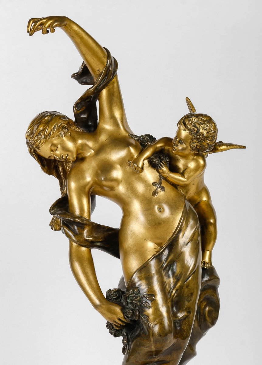 Sculpture In Gilt And Patinated Bronze, Signed Campagne, 19th Century.-photo-2