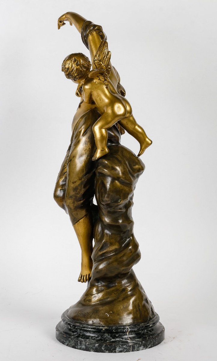 Sculpture En Bronze Doré Et Patiné, Signé Campagne, XIXème Siècle.-photo-4