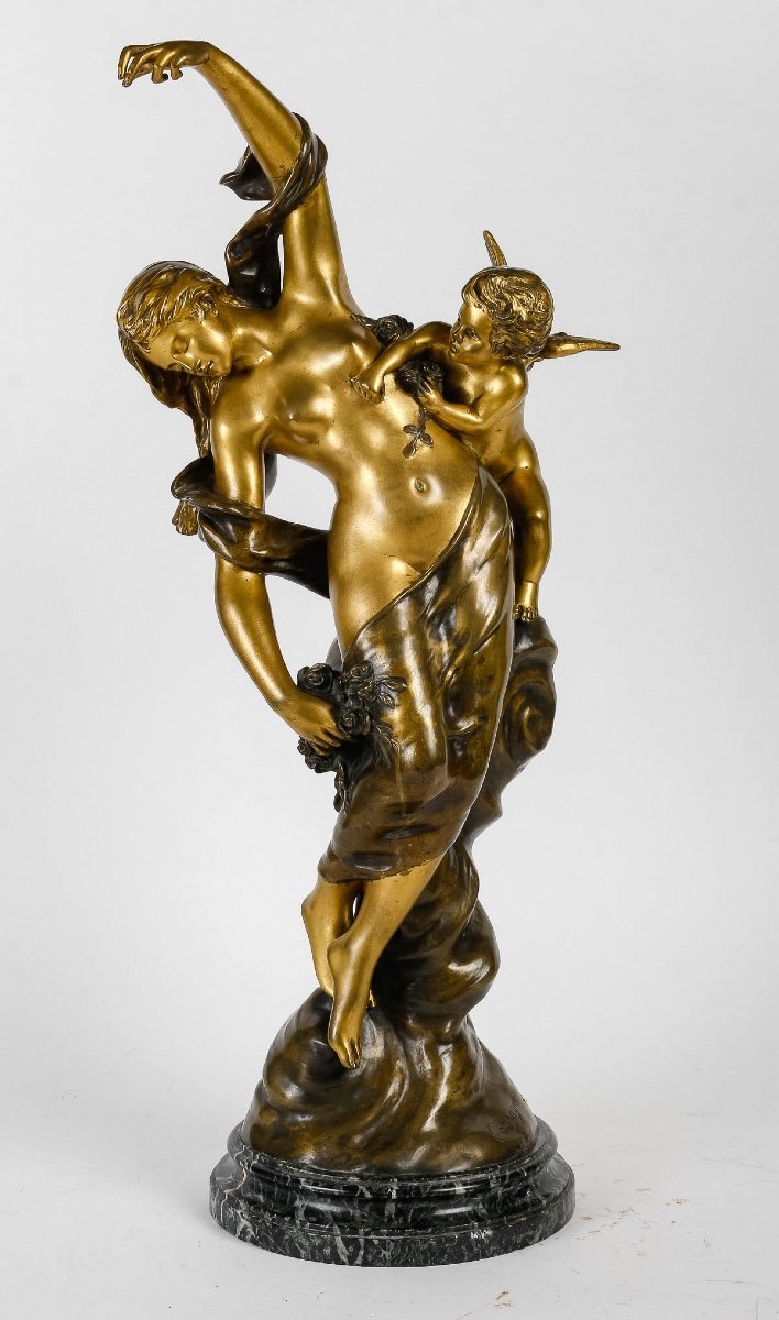 Sculpture En Bronze Doré Et Patiné, Signé Campagne, XIXème Siècle.
