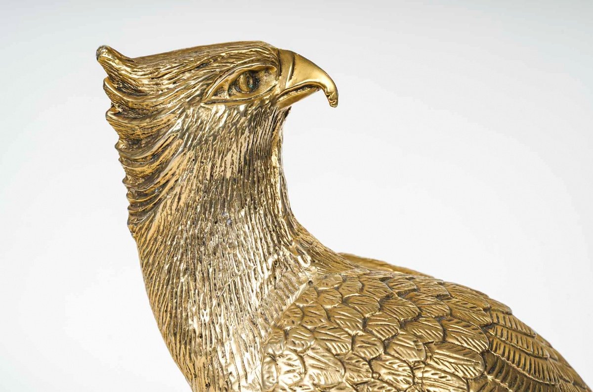 Important Sculpture Of An Eagle In Silver Metal, Centerpiece, 20th Century.-photo-1