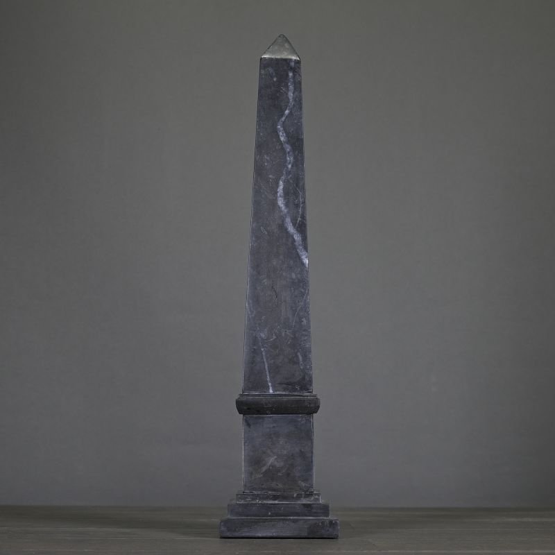 Pair Of Napoleon III Style Gray And Black Marble Obelisks, 20th Century.-photo-1
