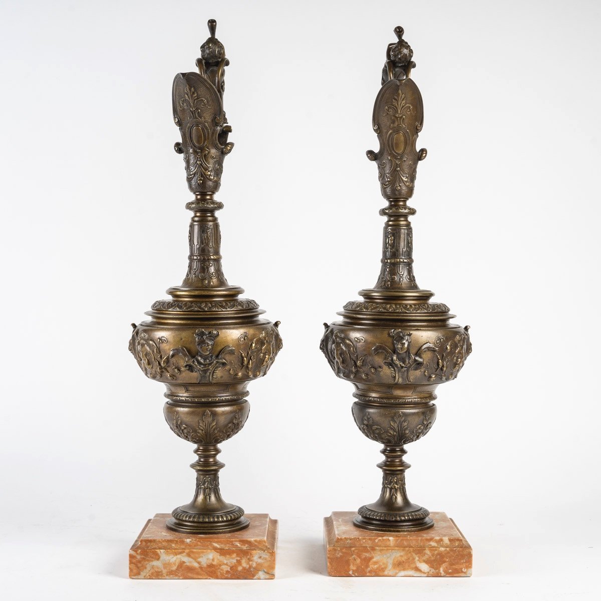 Important Pair Of Empire Style Bronze Ewers, Late 19th Century Or Early 20th Century-photo-2