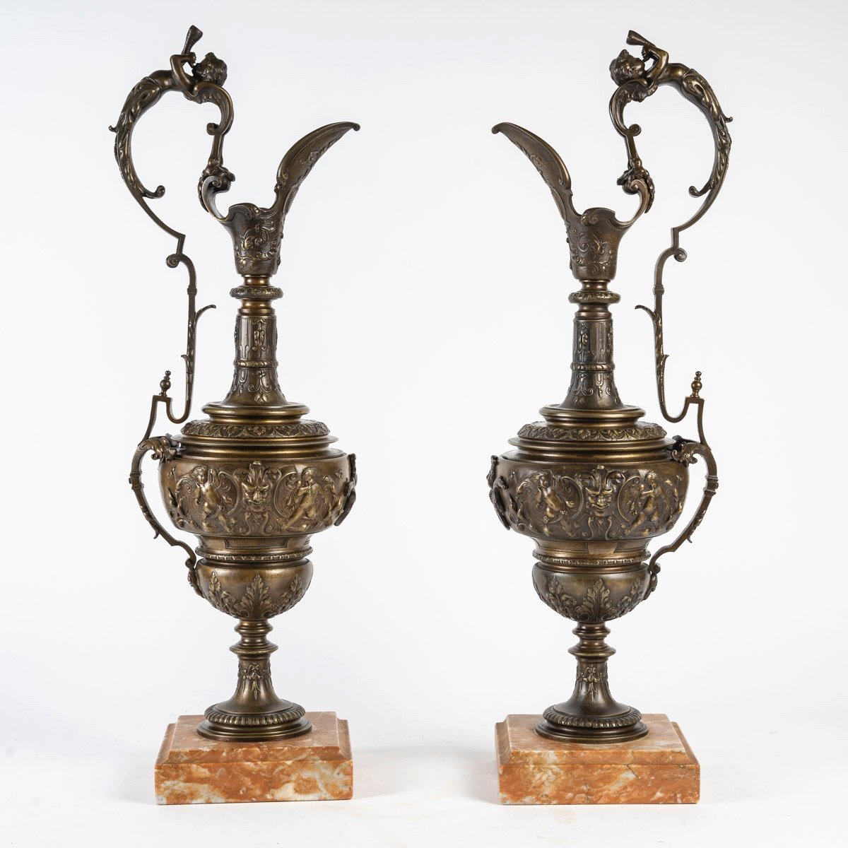 Important Pair Of Empire Style Bronze Ewers, Late 19th Century Or Early 20th Century