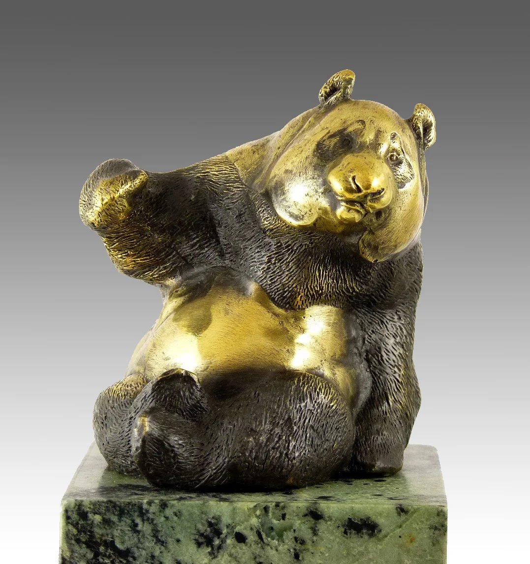 Gilt And Patinated Bronze Sculpture Representing A Panda, 20th Century.-photo-2