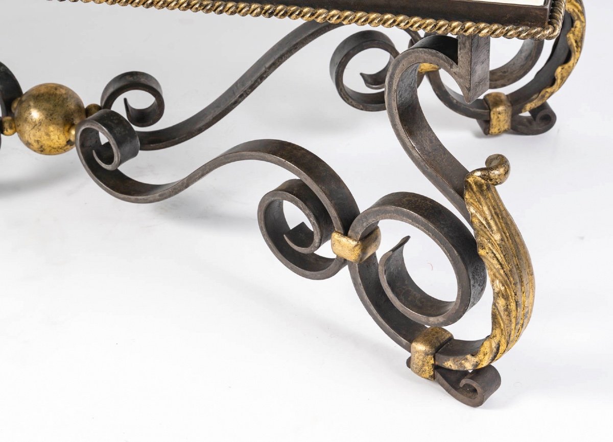 Wrought Iron Coffee Table And églomisé Mirror, Circa 1940.-photo-4