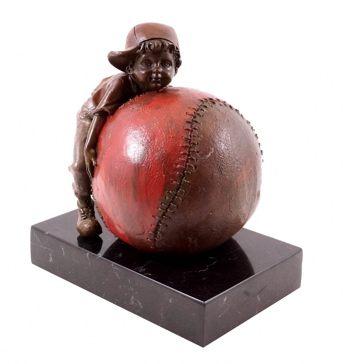 Sculpture En Bronze Représentant L’enfant Et La Joie Du Baseball, XXème Siècle.-photo-2