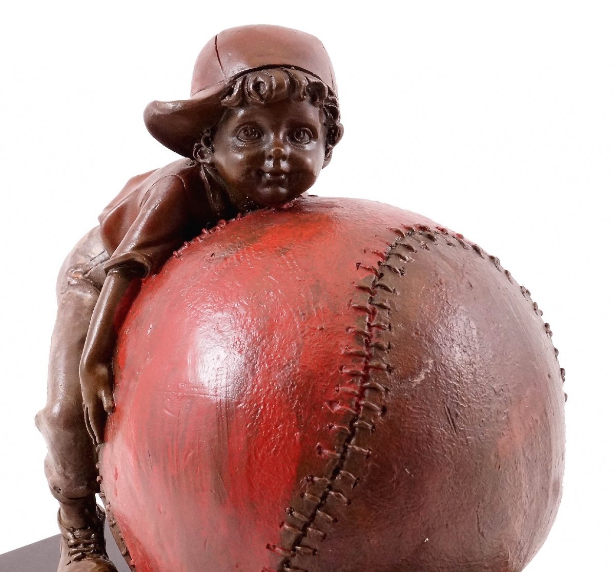 Sculpture En Bronze Représentant L’enfant Et La Joie Du Baseball, XXème Siècle.-photo-3
