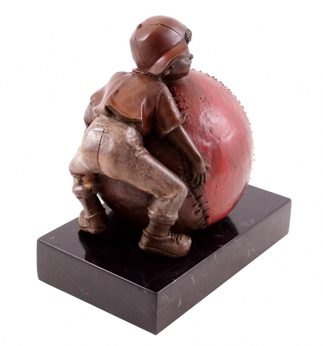 Sculpture En Bronze Représentant L’enfant Et La Joie Du Baseball, XXème Siècle.-photo-4