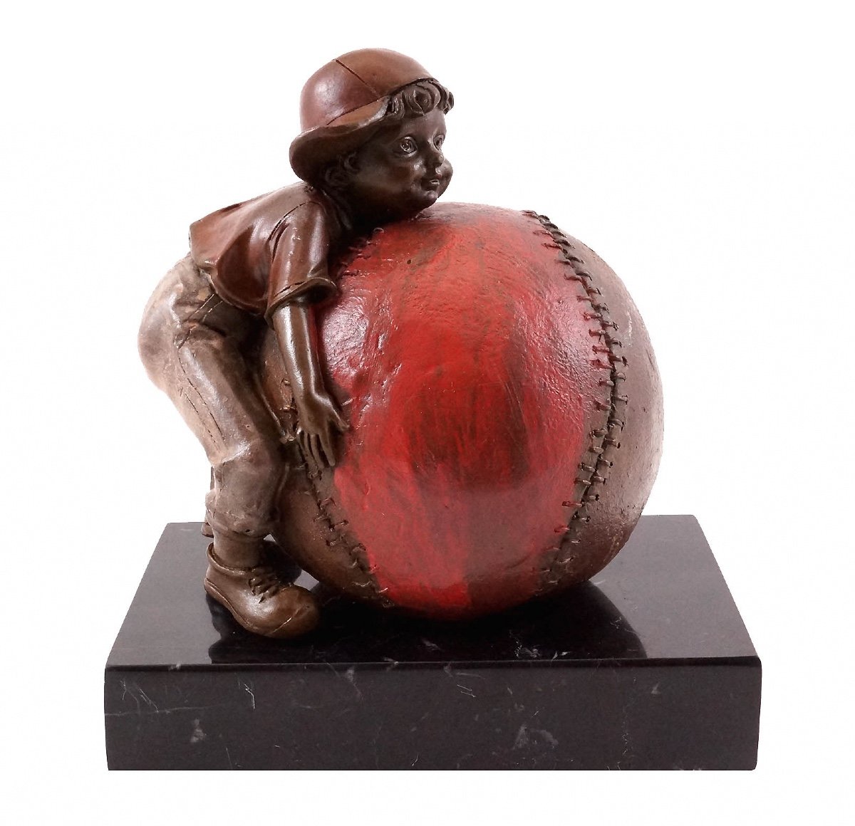 Sculpture En Bronze Représentant L’enfant Et La Joie Du Baseball, XXème Siècle.-photo-3