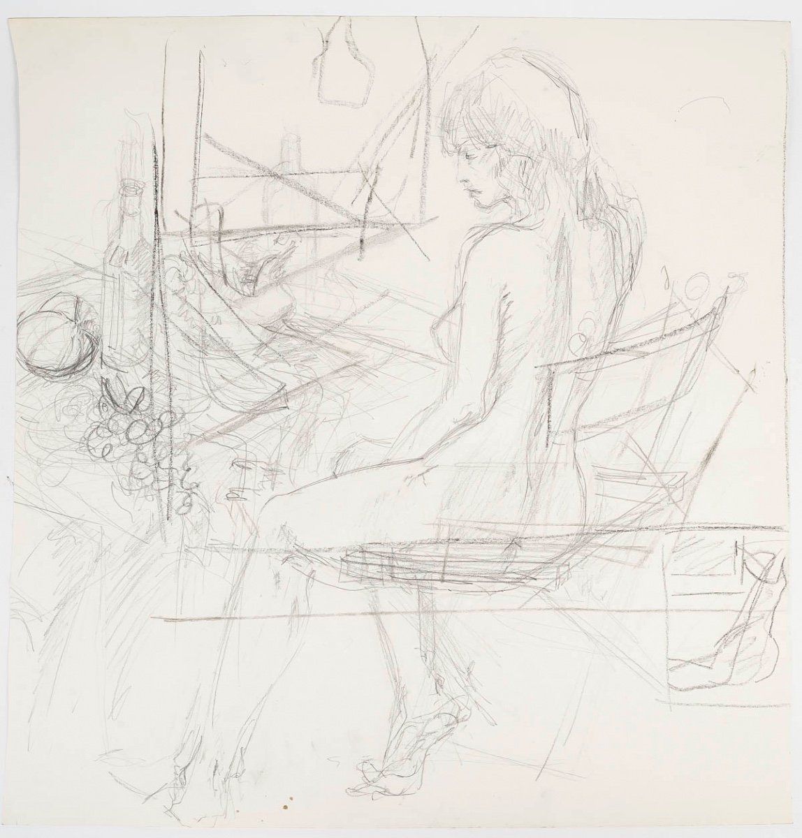 Drawing On Paper, Preparatory Drawing, Young Woman, 20th Century.