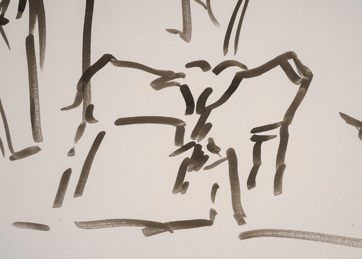 Wash Drawing By The Artist Evelyne Luez On Paper, 20th Century.-photo-2