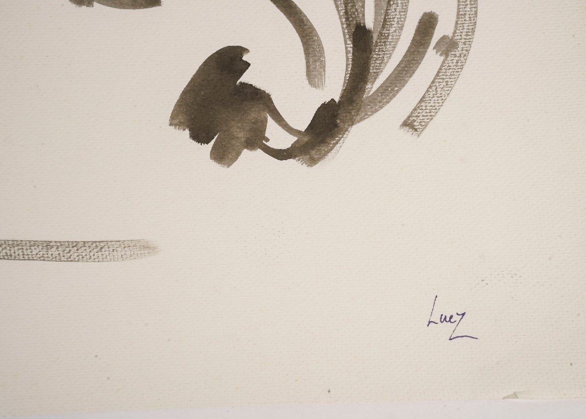 Wash Drawing By The Artist Evelyne Luez On Paper, 20th Century.-photo-1