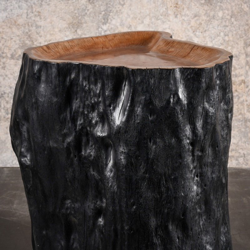Medium-sized End Of Sofa, Side Table On Casters In Blackened Wood.-photo-2