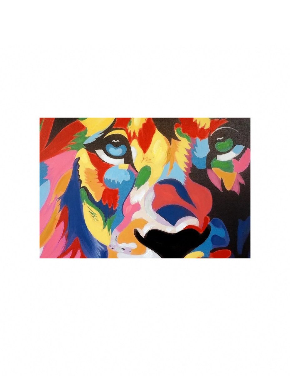 Painting Of A Lion, Acrylic Painting, 21st Century.-photo-1