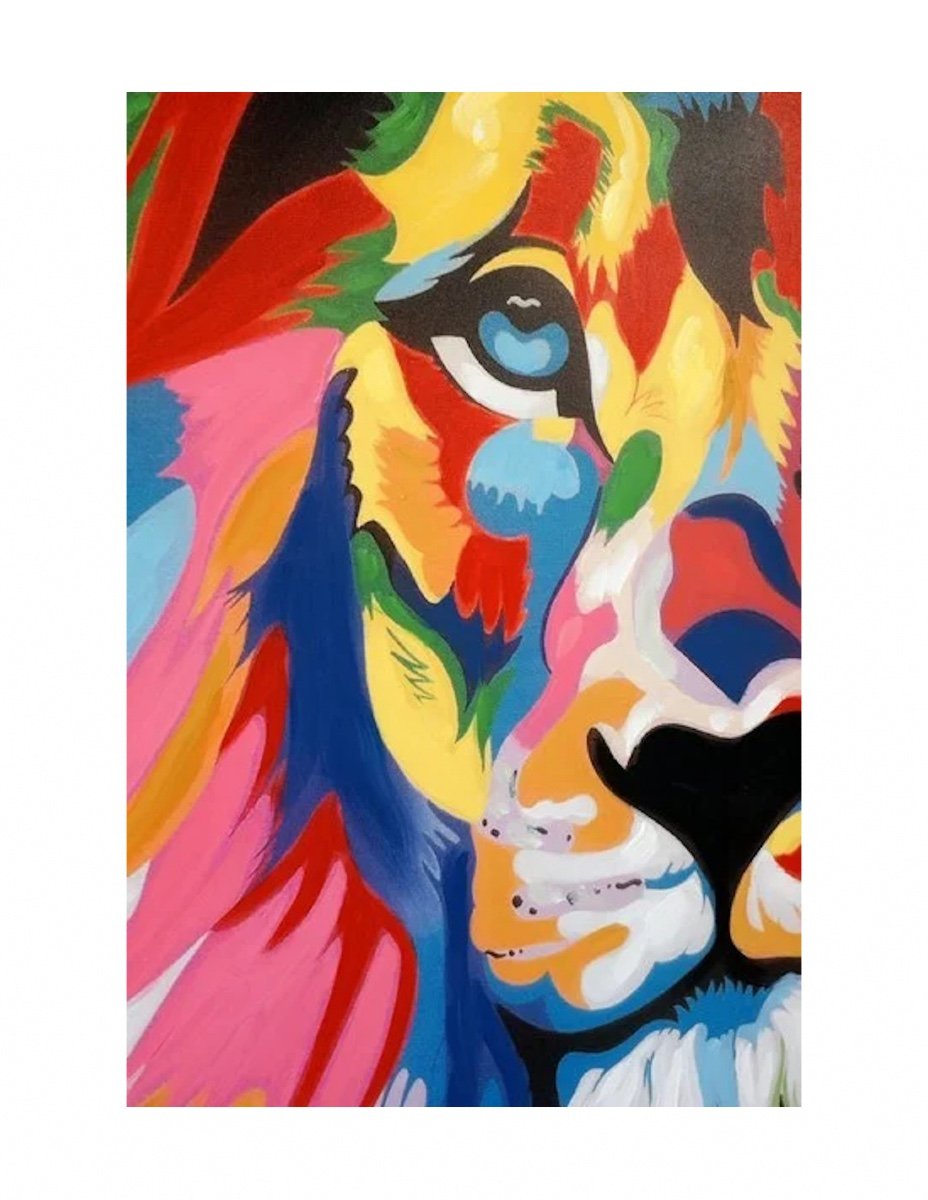 Painting Of A Lion, Acrylic Painting, 21st Century.
