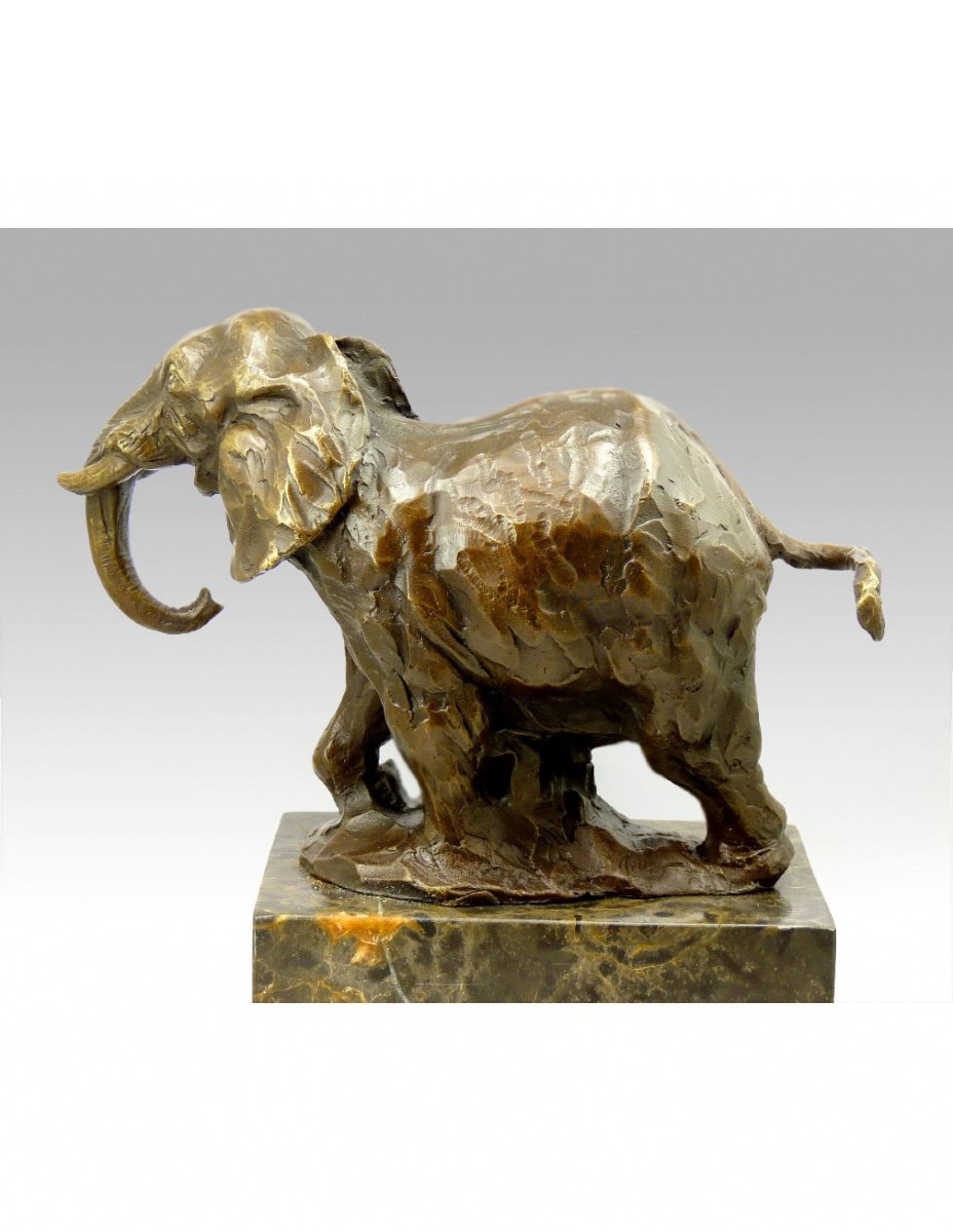 Patinated Bronze Sculpture Of An Elephant, 20th Century.-photo-3