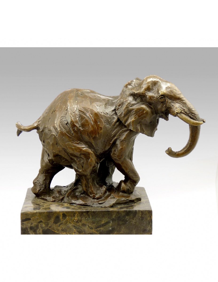 Patinated Bronze Sculpture Of An Elephant, 20th Century.-photo-4