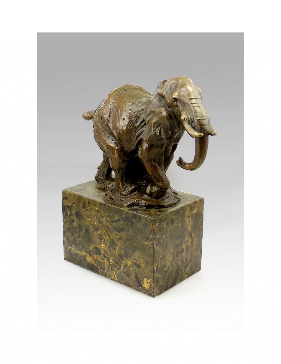 Patinated Bronze Sculpture Of An Elephant, 20th Century.-photo-2