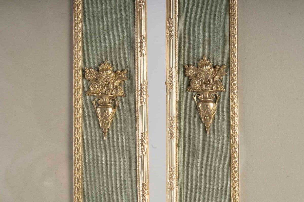 Paire De Cadres Photos En Bronze Doré Et Tissu, XIXème Siècle, époque Napoléon III.-photo-4