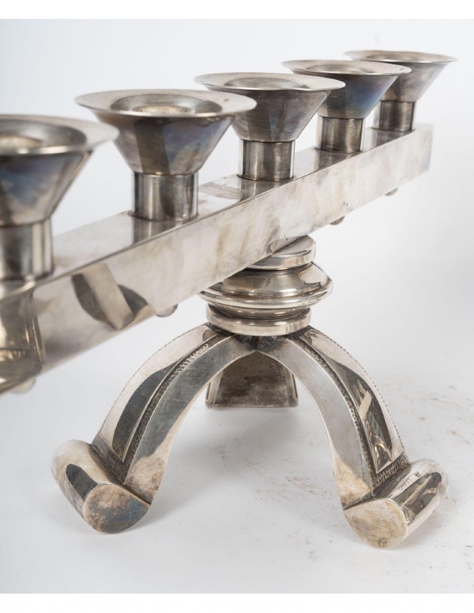 Important Pair Of Silver Plated Candlesticks, Circa 1930-1940.-photo-3