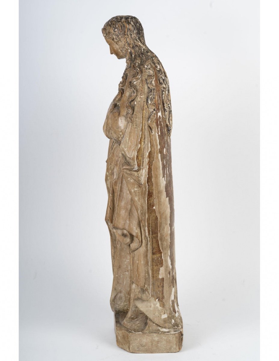 Sculpture En Bois Sculpté Représentant Marie Madeleine, Circa 1500.-photo-2