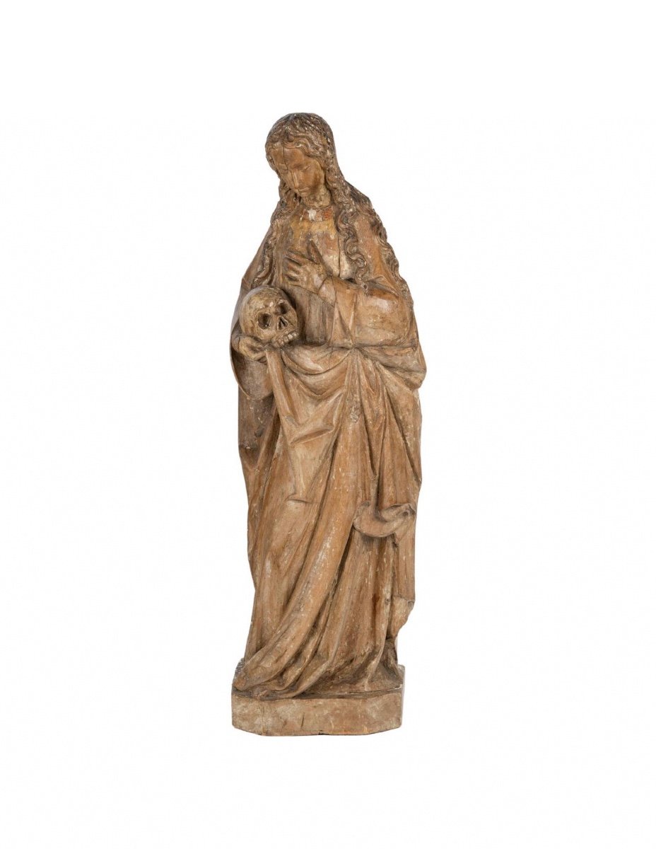 Sculpture En Bois Sculpté Représentant Marie Madeleine, Circa 1500.