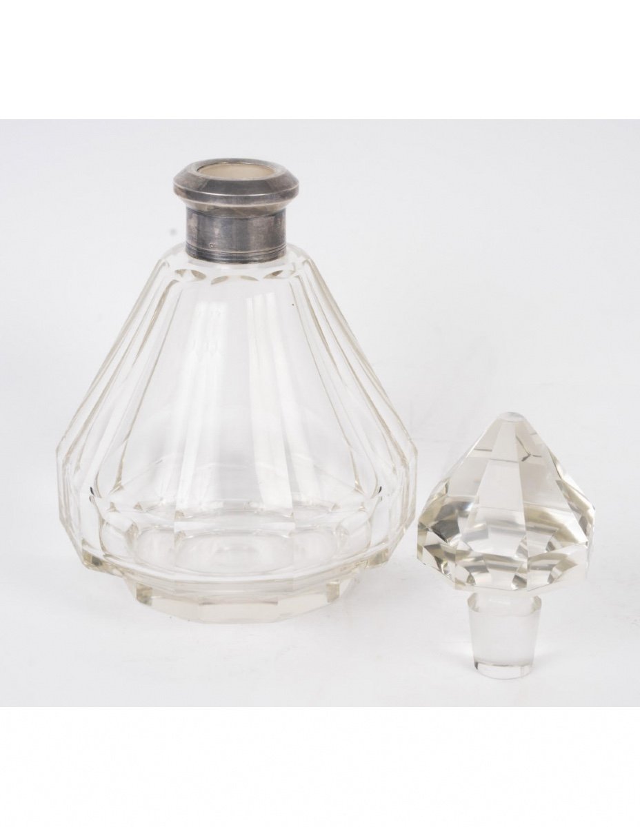 Cut Crystal Alcohol Decanter, Silver Frame, 20th Century.-photo-3