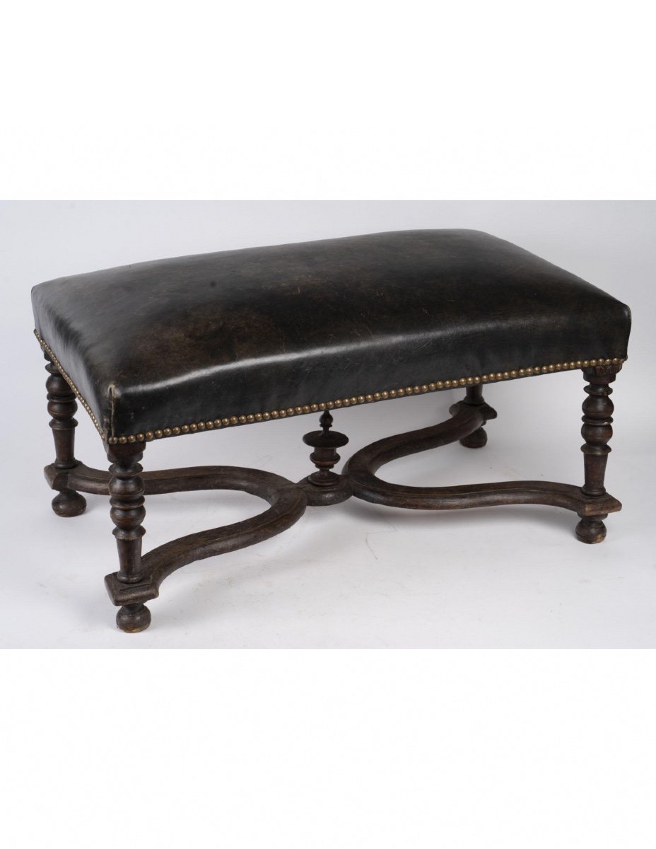 Tabouret En Chêne Du XIXème Siècle, Recouvert De Cuir, époque Napoléon III.-photo-4