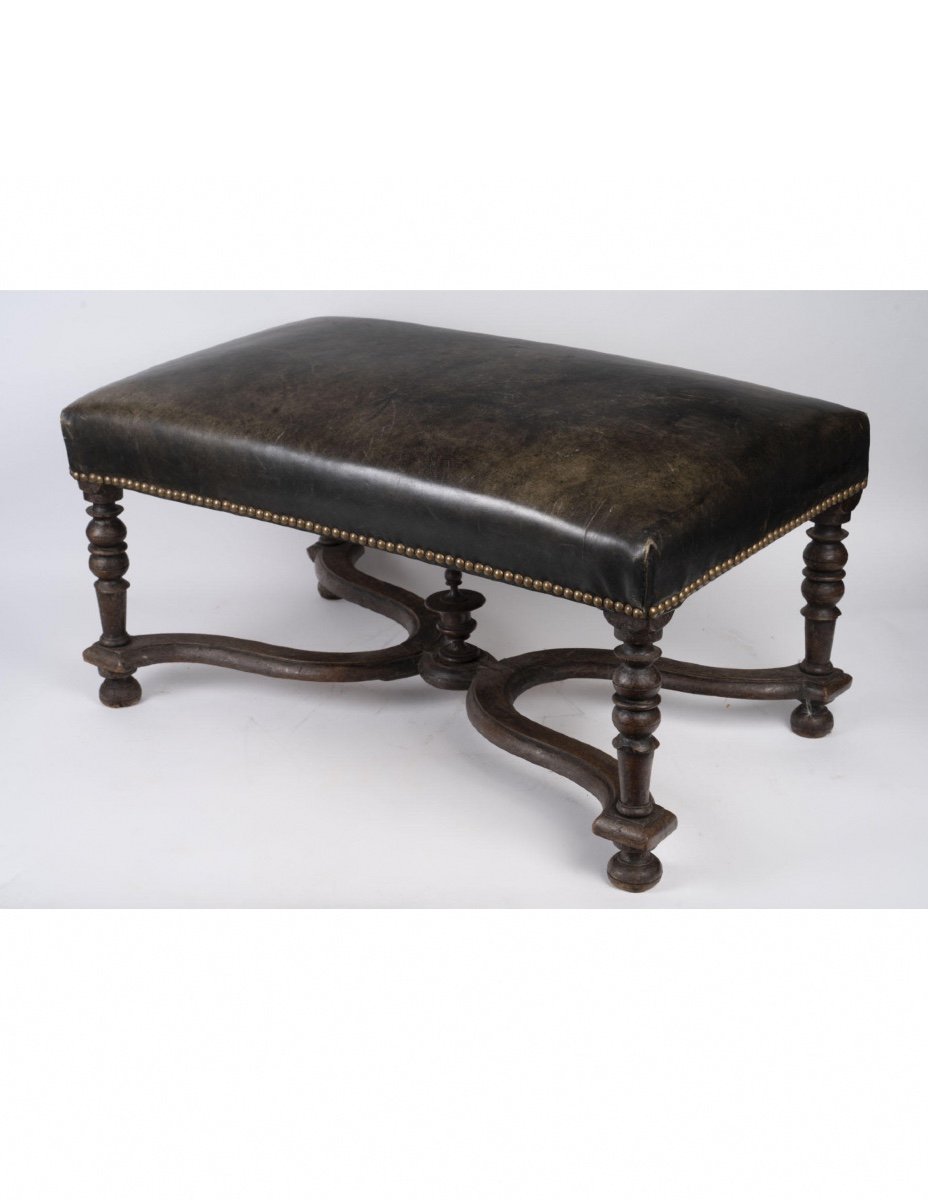 Tabouret En Chêne Du XIXème Siècle, Recouvert De Cuir, époque Napoléon III.-photo-2