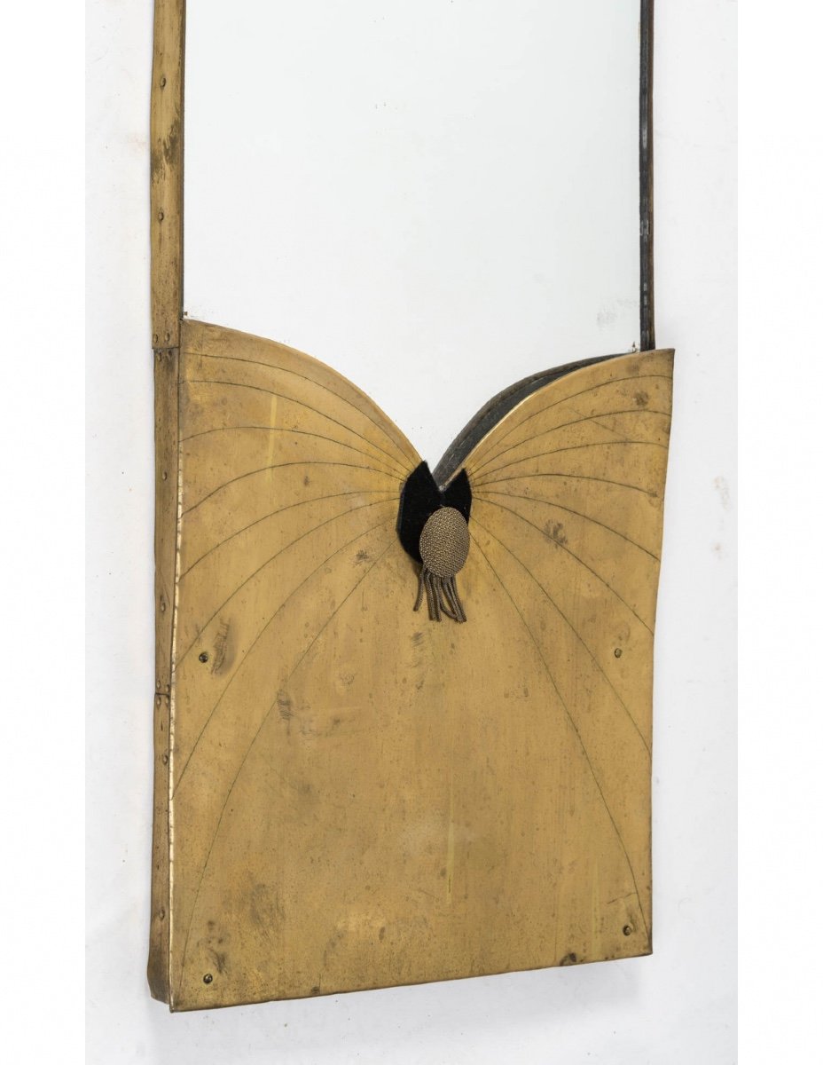 Miroir D’époque Art Nouveau En Bois Recouvert De Passementeries Et Broderies Anciennes-photo-3