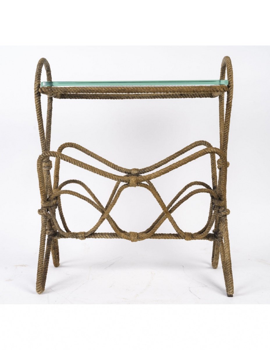 Magazine Rack, Rope End Table, Glass Top, 20th Century.-photo-2