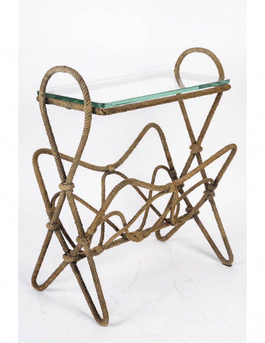 Magazine Rack, Rope End Table, Glass Top, 20th Century.-photo-3