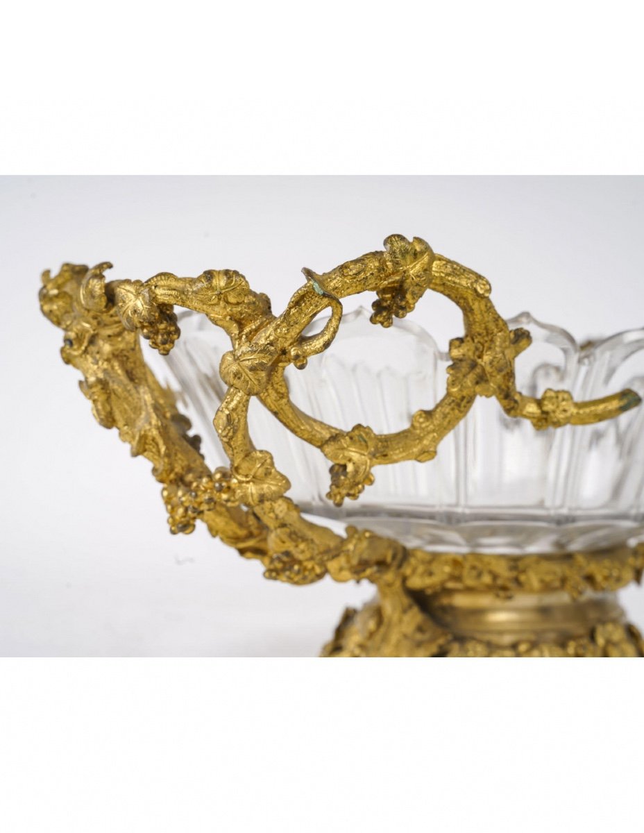 Importante Coupe En Bronze Ciselé Et Doré, Coupe En Cristal De Baccarat, XIXème Siècle, époque -photo-1