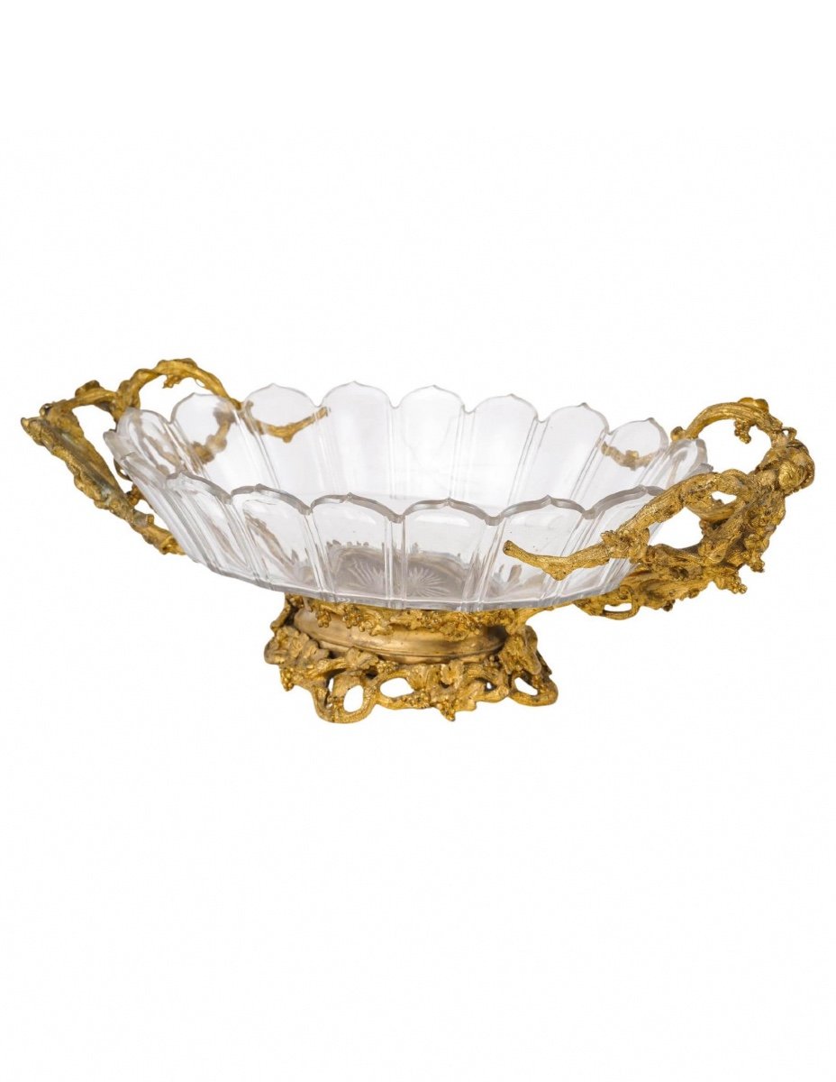 Importante Coupe En Bronze Ciselé Et Doré, Coupe En Cristal De Baccarat, XIXème Siècle, époque 