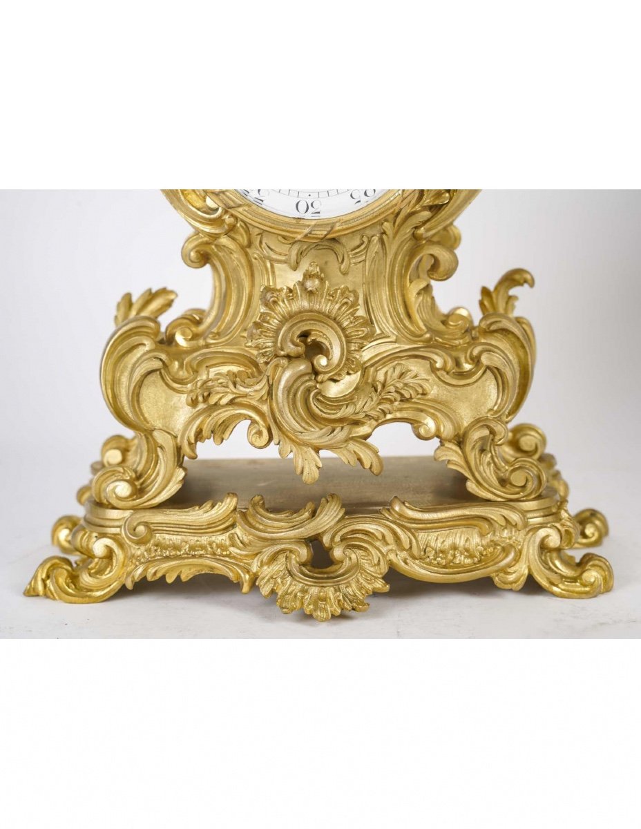 Garniture De Cheminée Avec Ses Candélabres En Bronze Doré De Style Louis XV, XIXème Siècle.-photo-3