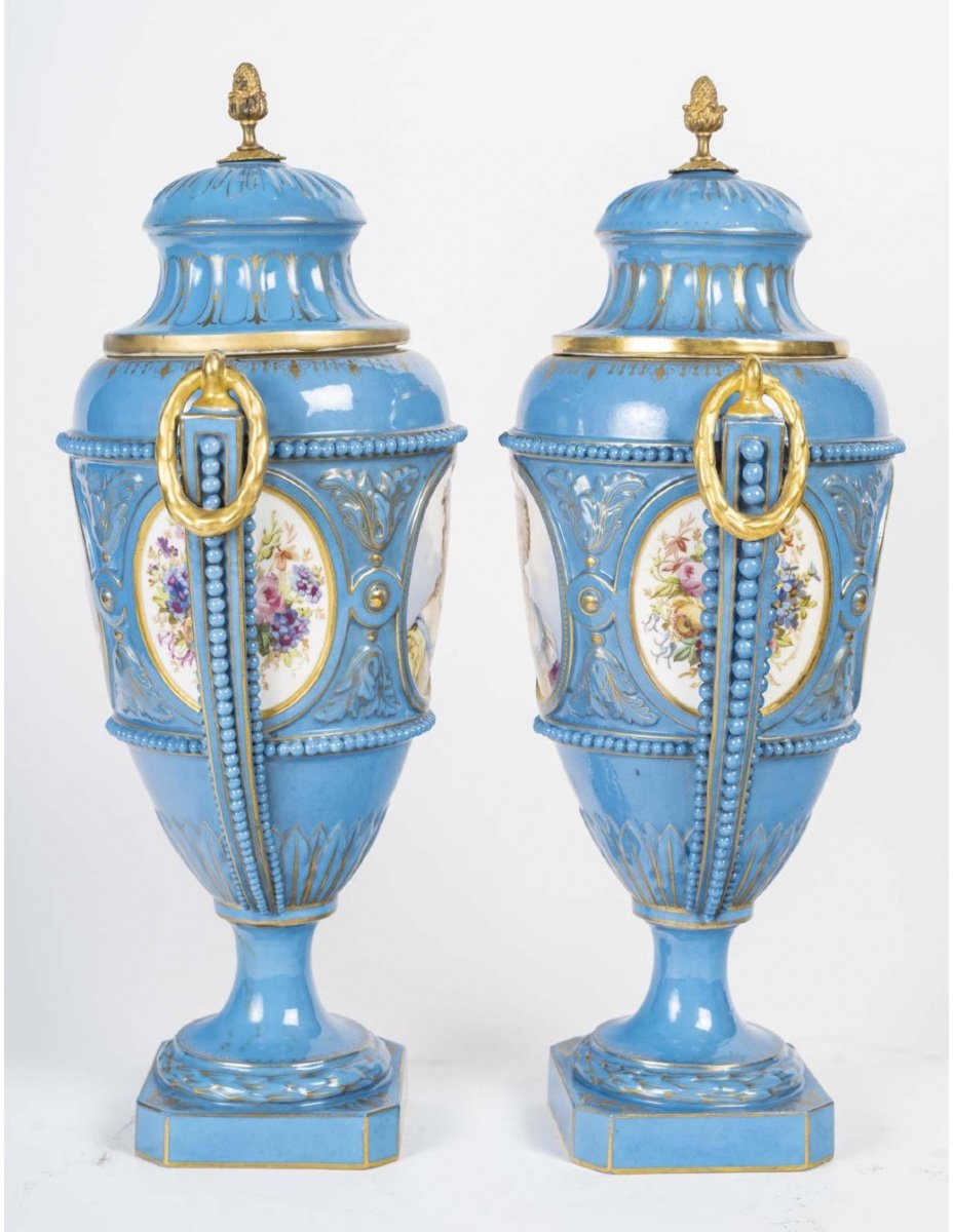 Pair Of Covered Vases In Sèvres Porcelain, 19th Century, Napoleon III Period.-photo-1