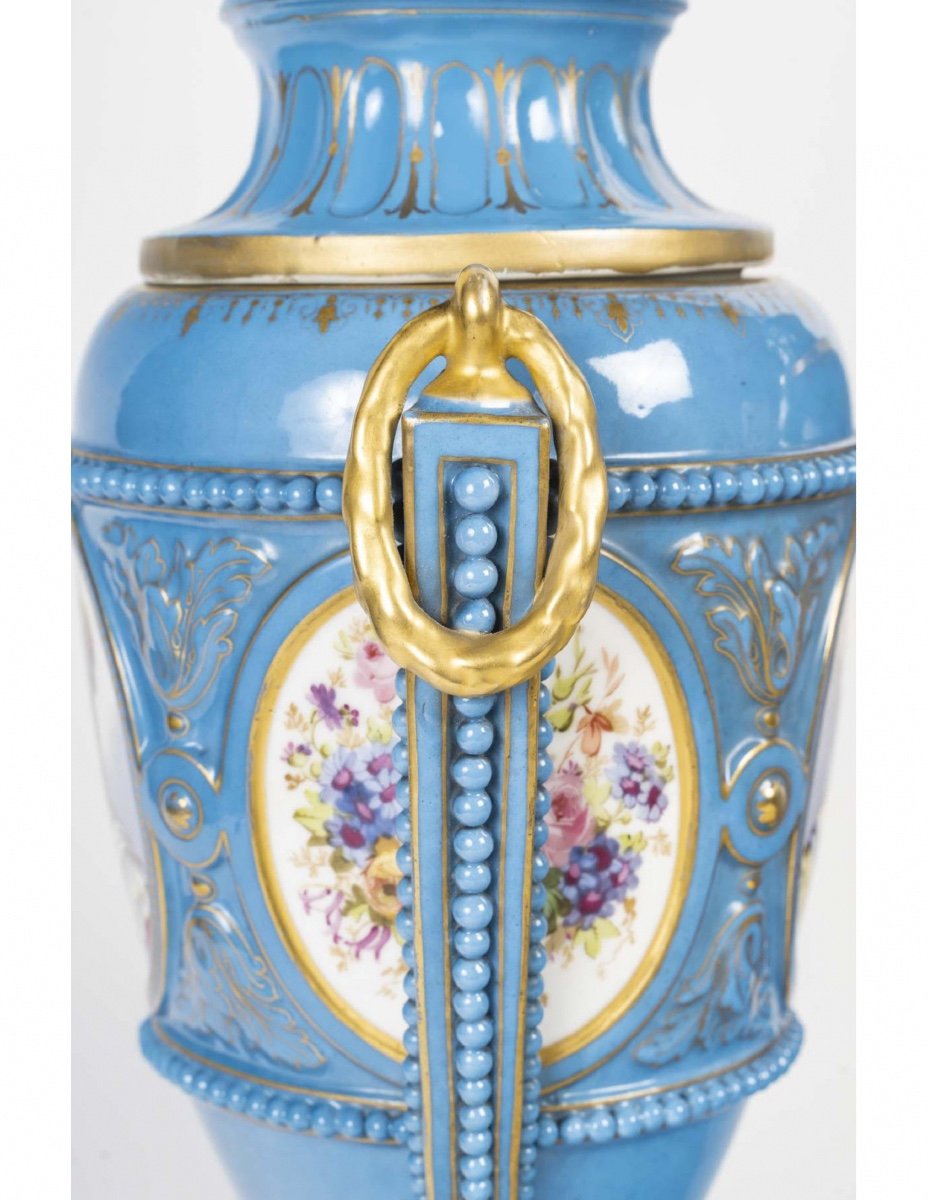 Pair Of Covered Vases In Sèvres Porcelain, 19th Century, Napoleon III Period.-photo-2