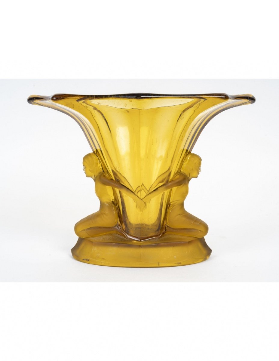 Coupe Des Années 1930, D’époque Art Déco En Pâte De Verre De Couleur Jaune.-photo-2