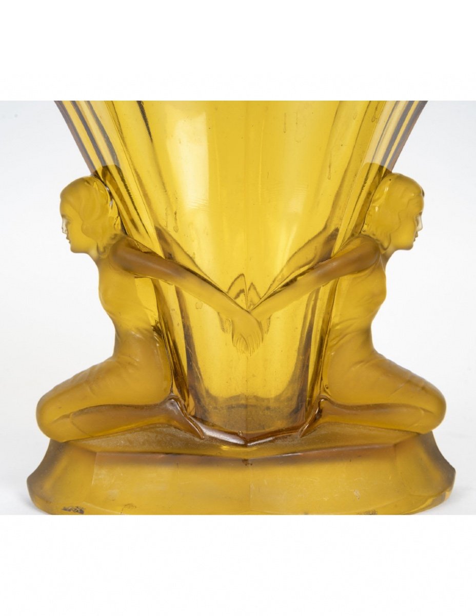 Coupe Des Années 1930, D’époque Art Déco En Pâte De Verre De Couleur Jaune.-photo-3